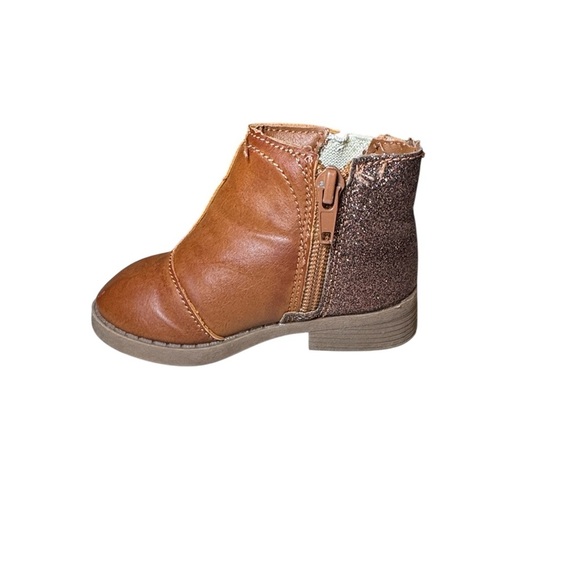 Oshkosh B’Gosh Toddler Girl Glitter Heel Ankle Boots Size 5 Brown and Gold - Picture 5 of 9